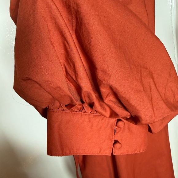 Banana Republic Rust Orange Blouson Cotton Puff Sleeves Wrap Dress Size XL - Picture 5 of 12